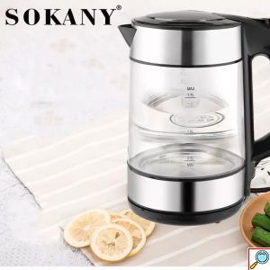 Sokany Ηλεκτρικός Διάφανος Βραστήρας 2200W 1.7L με Περιστρεφόμενη Βάση & LED Φωτισμό