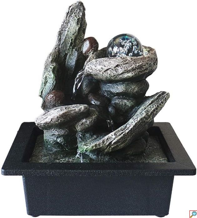 Διακοσμητικό Συντριβάνι Feng Shui με Εφέ LED Φωτισμού & Κρυστάλλινη Σφαίρα - 26 x 23 x 18 εκ