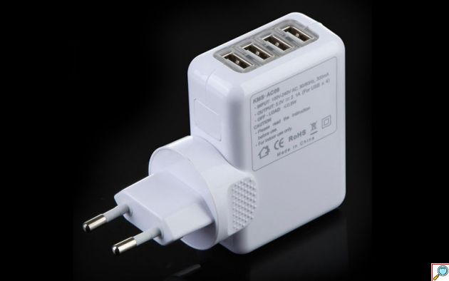 Φορτιστής Πρίζας με 4 Εξόδους USB για να Φορτίζετε Μέχρι και Τέσσερις Συσκευές Ταυτόχρονα