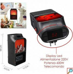 Αερόθερμο Δωματίου Τοίχου 600W με Χρονοδιακόπτη σε Μαύρο Χρώμα