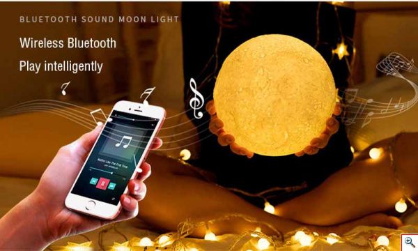 Ανάγλυφο Φωτιστικό Αφής - Ηχείο Bluetooth Φεγγάρι 3D Moon Light LED 15cm - Επαναφορτιζόμενο με 2 Αποχρώσεις