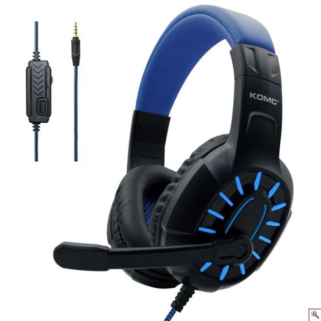 Gaming Ρυθμιζόμενα - Ελαστικά Ακουστικά Κεφαλής με Μικρόφωνο Jack 3,5mm On Ear για Υπολογιστή - Ενσύρματα PC& PS4 Headset Μπλε 