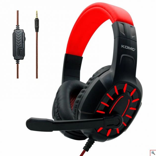 Gaming Ρυθμιζόμενα - Ελαστικά Ακουστικά Κεφαλής με Μικρόφωνο Jack 3,5mm On Ear για Υπολογιστή - Ενσύρματα PC& PS4 Headset Κόκκινο