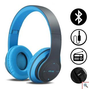 Ασύρματα & Ενσύρματα On-Ear Αναδιπλούμενα Ακουστικά Bluetooth, Aux, Handsfree - Wireless Headphones Μπλε