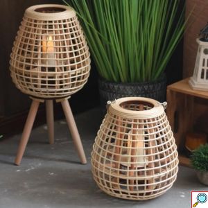 Διακοσμητικό Boho Φαναράκι Bamboo Επιδαπέδιο Καφέ 38x38x48cm
