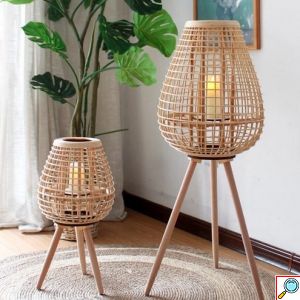 Διακοσμητικό Boho Φαναράκι Bamboo Επιδαπέδιο Καφέ 38x38x48cm