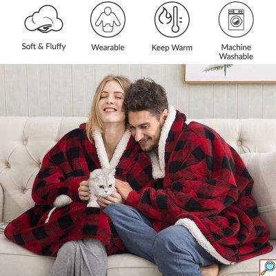 Cuddlez Φλις Κουβέρτα με Μανίκια, Κουκούλα & Ζεστό Γουνάκι - Oversized Φούτερ για το σπίτι