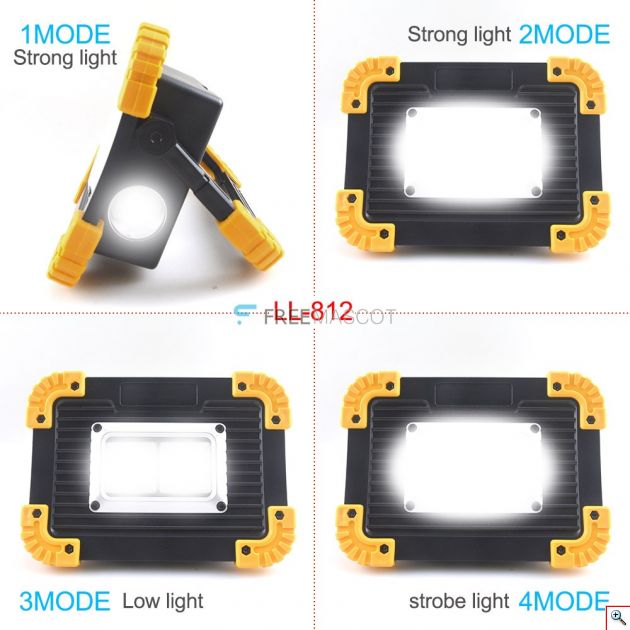 Επαναφορτιζόμενος LED Φορητός Προβολέας 20W - Φακός & Φωτιστικό Εργασίας με Powerbank - Ultra Slim COB Working Light