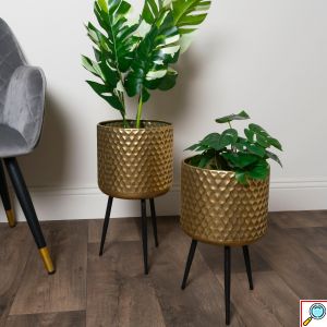 Σετ με 3 Μεταλλικές Διακοσμητικές Γλάστρες σε Χάλκινο Χρώμα - Bronze Decorative Pot