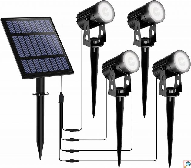 Σετ 4 Ηλιακά Σποτ LED 3W - Θερμό Λευκό Φως 3000K, IP65 Αδιάβροχα για Κήπο - Αυτόματη Λειτουργία & 2 Σκάλες Φωτεινότητας, Καλώδια 3m