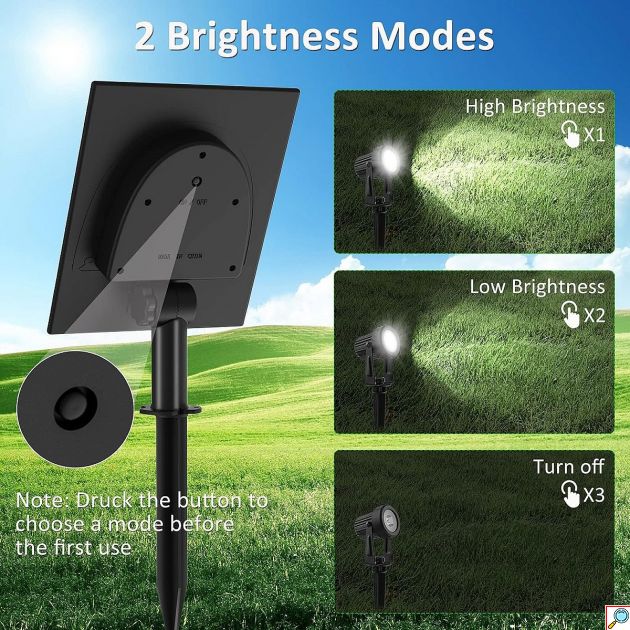 Σετ 4 Ηλιακά Σποτ LED 3W - Θερμό Λευκό Φως 3000K, IP65 Αδιάβροχα για Κήπο - Αυτόματη Λειτουργία & 2 Σκάλες Φωτεινότητας, Καλώδια 3m