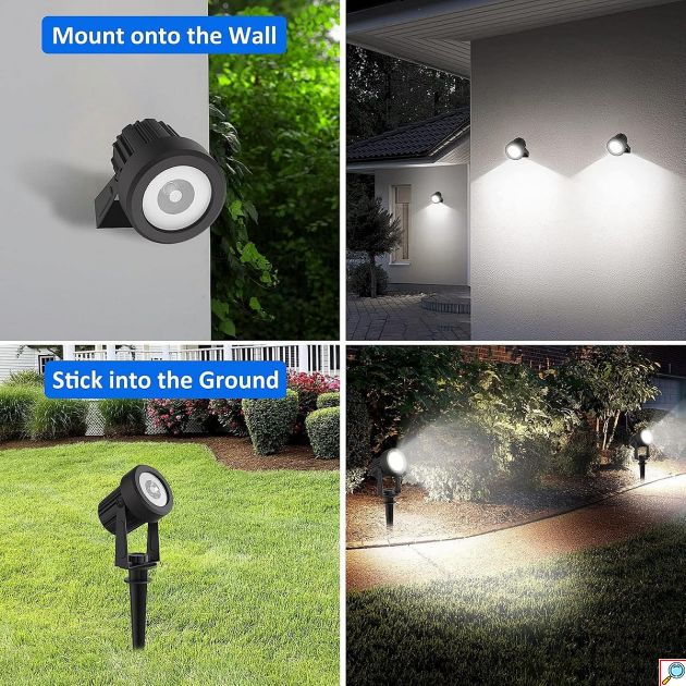 Σετ 4 Ηλιακά Σποτ LED 3W - Θερμό Λευκό Φως 3000K, IP65 Αδιάβροχα για Κήπο - Αυτόματη Λειτουργία & 2 Σκάλες Φωτεινότητας, Καλώδια 3m