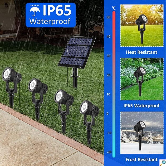 Σετ 4 Ηλιακά Σποτ LED 3W - Θερμό Λευκό Φως 3000K, IP65 Αδιάβροχα για Κήπο - Αυτόματη Λειτουργία & 2 Σκάλες Φωτεινότητας, Καλώδια 3m