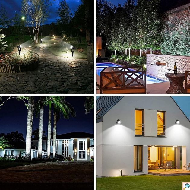 Σετ 4 Ηλιακά Σποτ LED 3W - Θερμό Λευκό Φως 3000K, IP65 Αδιάβροχα για Κήπο - Αυτόματη Λειτουργία & 2 Σκάλες Φωτεινότητας, Καλώδια 3m