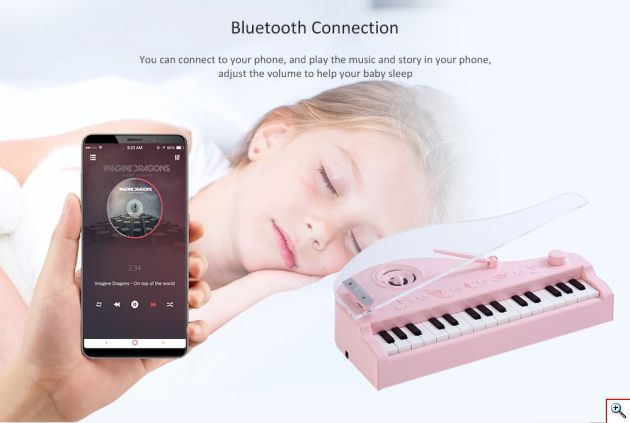 Μίνι Πολυλειτουργικό Παιδικό Bluetooth Πιάνο - Ηχείο & LED Φωτιστικό Αφής - Mini Bluetooth Audio Night Light Piano Μαύρο
