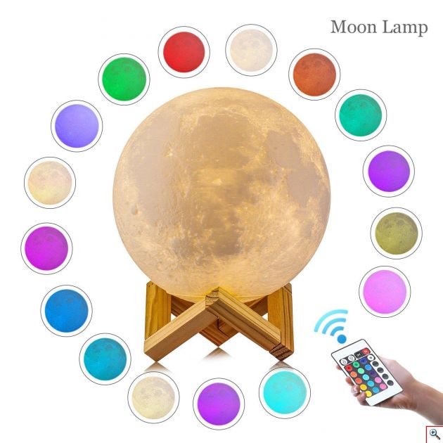 Τηλ/μενο Ανάγλυφο Φωτιστικό Αφής 3D Φεγγάρι Moon Light RGB LED Επαναφορτιζόμενο με 16 Αποχρώσεις & 4 Προγράμματα