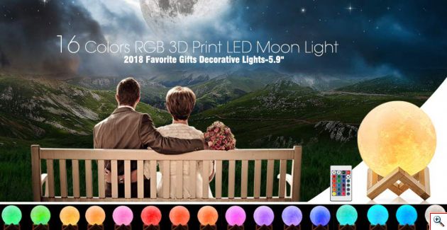Τηλ/μενο Ανάγλυφο Φωτιστικό Αφής 3D Φεγγάρι Moon Light RGB LED Επαναφορτιζόμενο με 16 Αποχρώσεις & 4 Προγράμματα