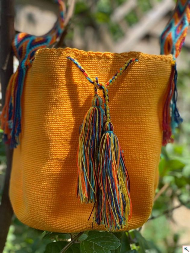 Μοναδική Χειροποίητη Κολομβιανή Boho Style Πλεκτή Τσάντα Azul Con Gris - Wayuu Mochila