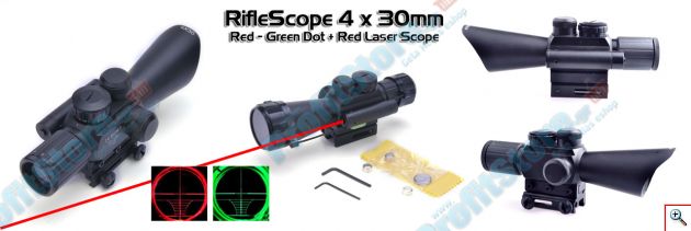 Διόπτρα Μονόκυαλο Σκοπευτικό - Hunting Rifle Scope 4x 30mm Illuminated + Red Laser