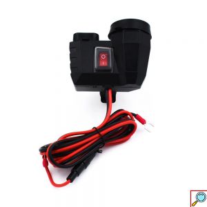 Αδιάβροχη Πρίζα Μοτοσυκλέτας 12V με Υποδοχή Αναπτήρα - 2 Θύρες USB & Διακόπτη - Μαύρο