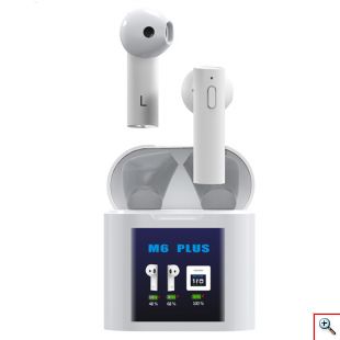 Ασύρματα Ακουστικά Bluetooth με Θήκη Φόρτισης, Οθόνη LCD & Μέτρηση Θερμοκρασίας Σώματος - TWS Άσπρο