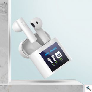 Ασύρματα Ακουστικά Bluetooth με Θήκη Φόρτισης, Οθόνη LCD & Μέτρηση Θερμοκρασίας Σώματος - TWS Άσπρο