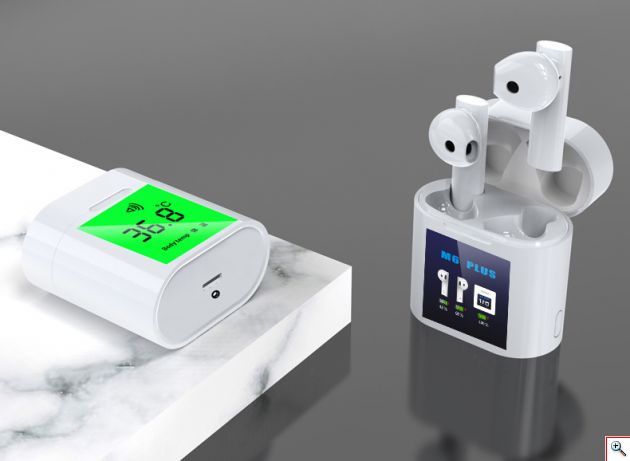 Ασύρματα Ακουστικά Bluetooth με Θήκη Φόρτισης, Οθόνη LCD & Μέτρηση Θερμοκρασίας Σώματος - TWS Άσπρο