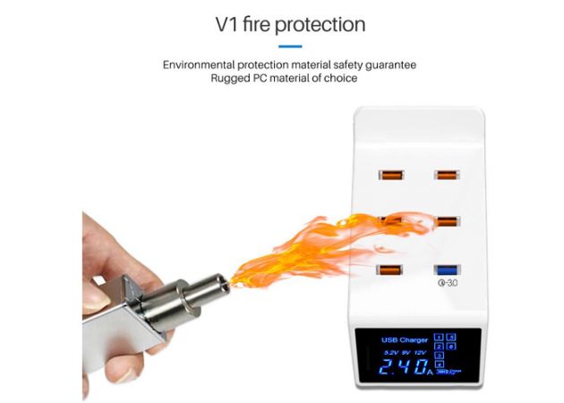 Φορτιστής - Τροφοδοτικό Με 6 Εξόδους USB 40W & QC3.0 