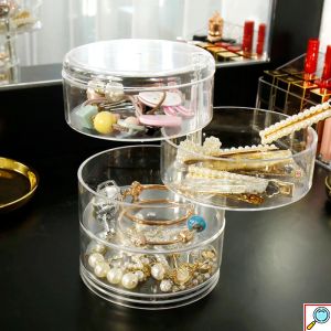 Πολυλειτουργική Περιστρεφόμενη Κοσμηματοθήκη - Μπιζουτιέρα - Κουτί Αποθήκευσης 4 Επιπέδων Διάφανη 16x11.5cm