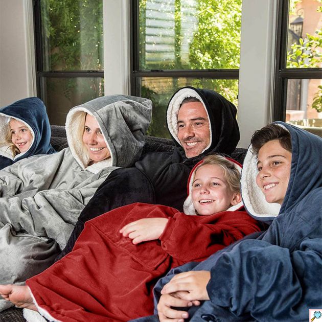 Cuddly Φλις Κουβέρτα με Μανίκια, Κουκούλα & Ζεστό Γουνάκι - Oversized Φούτερ για το σπίτι