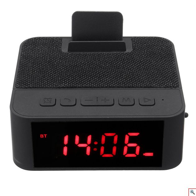 Ασύρματο Ηχείο Bluetooth & Ρολόι με Ξυπνητήρι, Μικρόφωνο Handsfree Ομιλία - Multimedia USB/SD/FM/AUX MP3 Player & Βάση Κινητού
