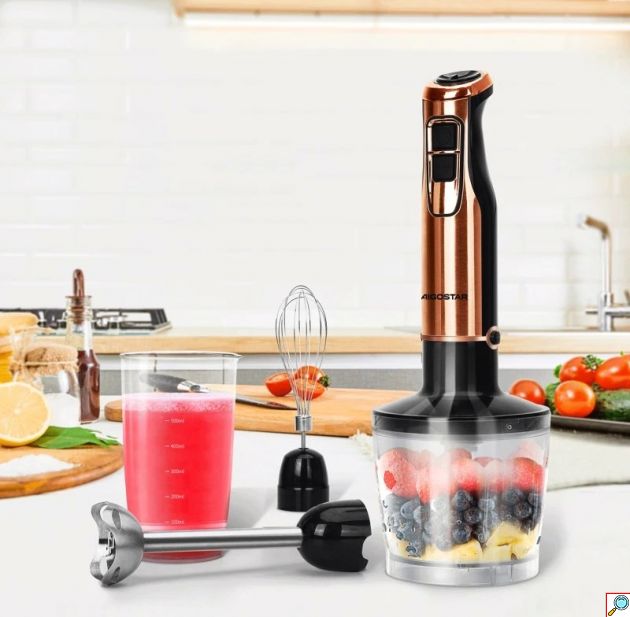 Ραβδομπλέντερ 5 σε 1 1000W Rose Gold – Ισχυρό Μοτέρ & Πολλαπλά Αξεσουάρ - Πολτοποίηση, Ανάδευση, Άλεσμα, για Σούπες & Smoothies
