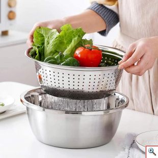 Σετ Ανοξείδωτο Μπολ/Σουρωτήρι/Τρίφτης 3 σε 1 - Stainless Steel Multifunctional Basin 