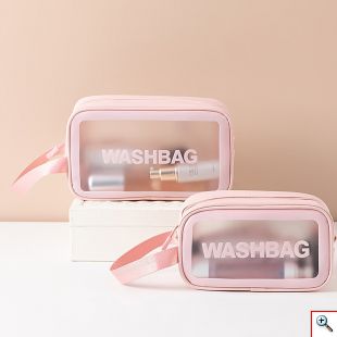 Διαφανής Αδιάβροχη Θήκη - Τσάντα για Καλλυντικά - Waterproof Travel Makeup Bag Ροζ 