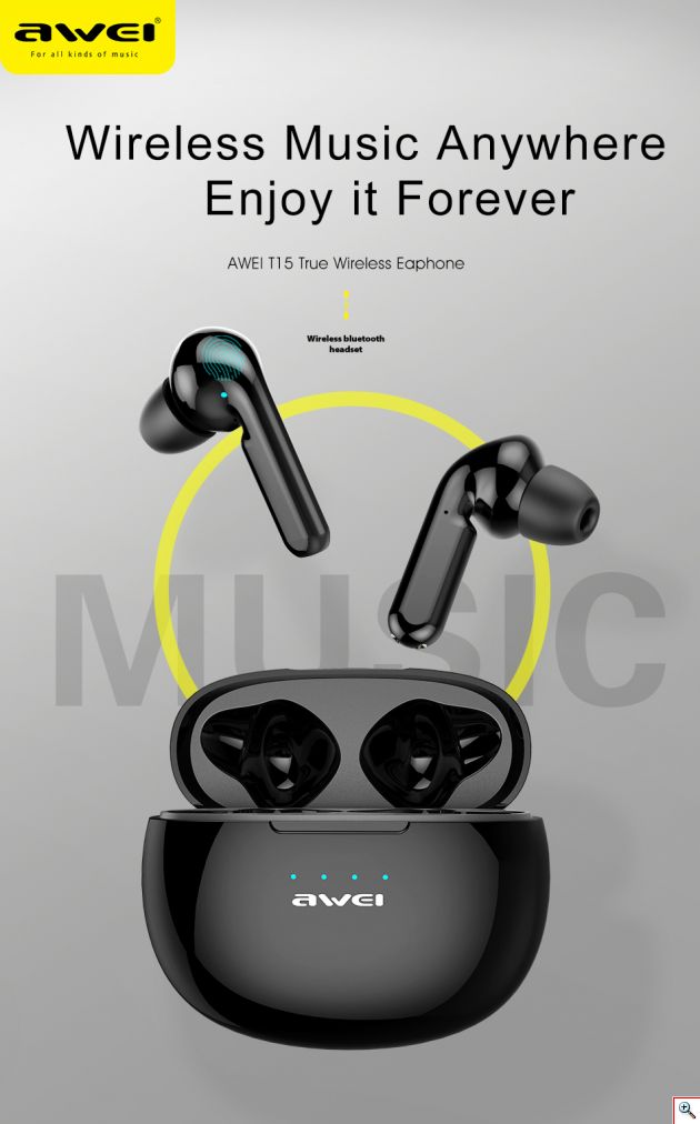Mini Bluetooth Ακουστικά TWS με Θήκη Φόρτισης - AWEI T15