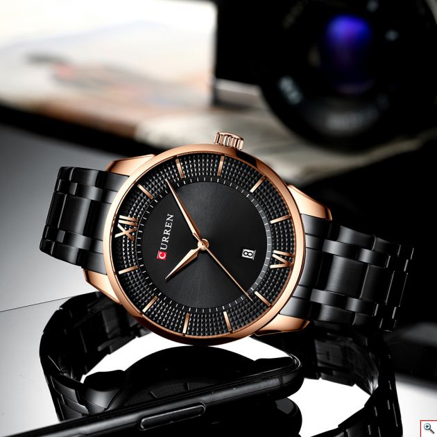 Ρολόι Χεριού Curren Black - Men Mature Business Watch Waterproof Stainless Steel