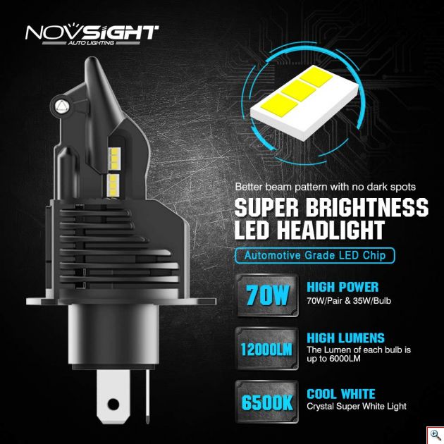 NovSight Φώτα - Λάμπες Αυτοκινήτου A500-N20B-H4 60W 8000LM 6500K