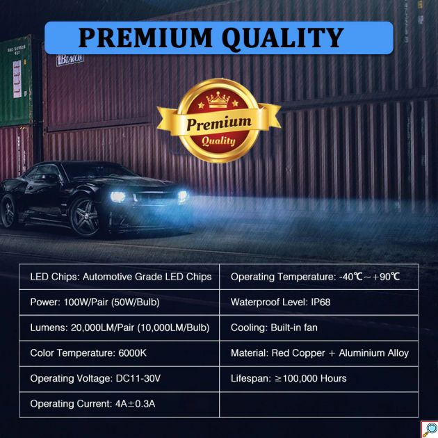 Σετ 2 Λάμπες Αυτοκινήτου NovSight Led H7 100W 20000LM 6000K
