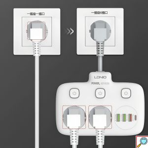 LDNIO Πολύπριζο 2 Θέσεων με Διακόπτες ON/OFF και 3 USB-A & USB-C - Intelligent Power Strip