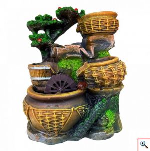 Διακοσμητικό Συντριβάνι Feng Shui με 3 Κιούπια, Βαρέλι και Νερόμυλο 24x16x14εκ