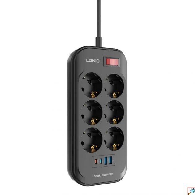 LDNIO Πολύπριζο 6 Θέσεων με 4 USB Ports, 2500W και 2m Καλώδιο