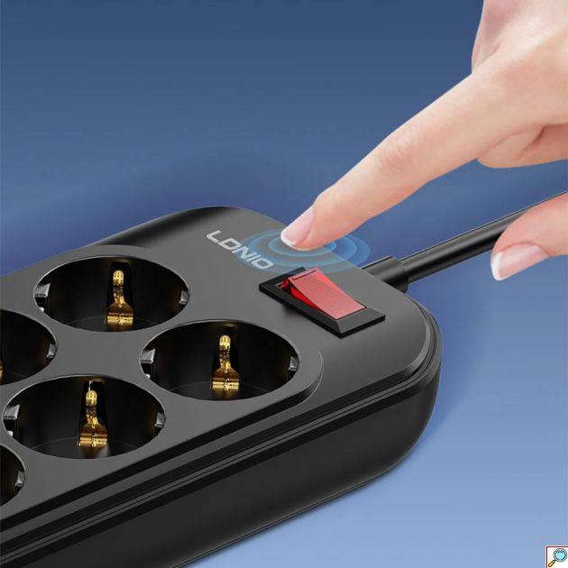 LDNIO Πολύπριζο 6 Θέσεων με 4 USB Ports, 2500W και 2m Καλώδιο