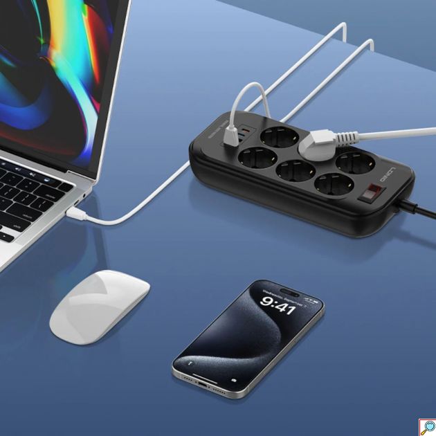 LDNIO Πολύπριζο 6 Θέσεων με 4 USB Ports, 2500W και 2m Καλώδιο