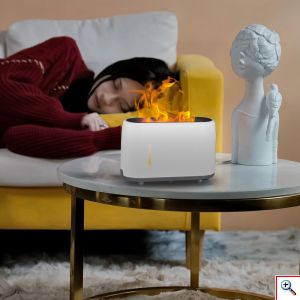 Υγραντήρας Υπερήχων & Αρωματοθεραπείας Andowl® με LED Φωτισμό Εφέ Φλόγας 240ml - Aroma Diffuser Flame Λευκό