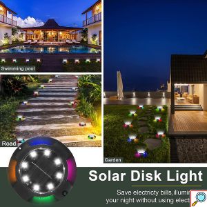 Αδιάβροχο Επιδαπέδιο Ηλιακό 8 RGB LED Φωτιστικό Κήπου με Πάσσαλο & Φωτοκύτταρο Σετ 4τμχ