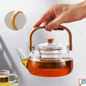 Γυάλινη Τσαγιέρα 900ml με Φίλτρο και Ξύλινη Λαβή