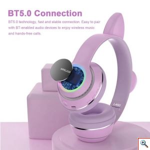 Bluetooth Ασύρματα & Ενσύρματα Ακουστικά Αυτιά Γάτας Αναδιπλούμενα με Πολύχρωμα Φώτα LED RGB σε Διάφορα Χρώματα