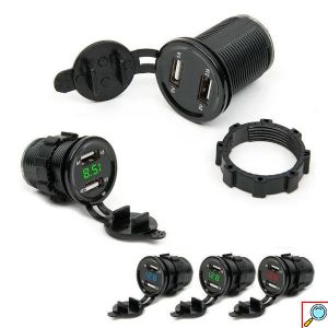 Διπλός USB Αδιάβροχος Φορτιστής & Βολτόμετρο έως 15V με LED Οθόνη - για Μηχανή / Μοτοσικλέτα & Σκάφος