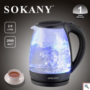  Ηλεκτρικός Διάφανος Βραστήρας με LED - SOKANY Electric Kettle 2.0lt