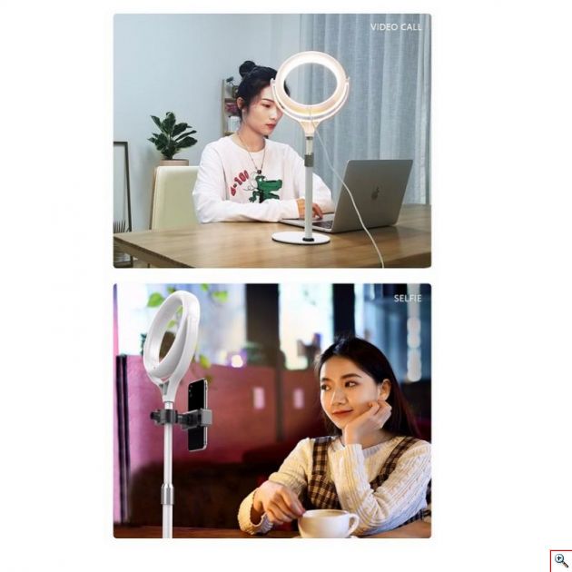 Επιτραπέζιο Φωτογραφικό Ring Light LED USB Φωτιστικό Δαχτυλίδι με Bracket Βραχίονα, 3 Χρώματα Φωτισμού, Dimmer, Stand & Βάση για Κινητό - Photo Lamp 